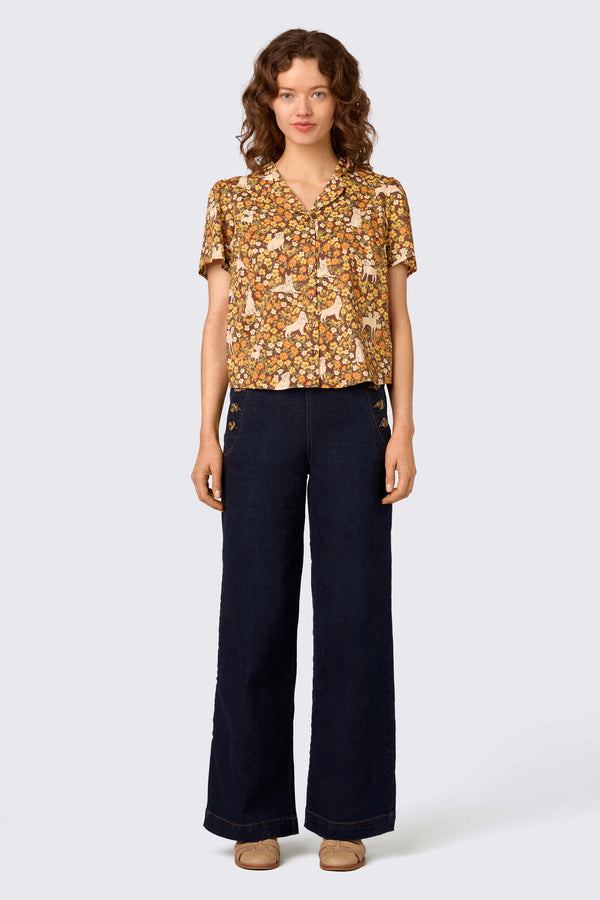 Princess Highway - Dogs & Flowers Spring Blouse - chocolate