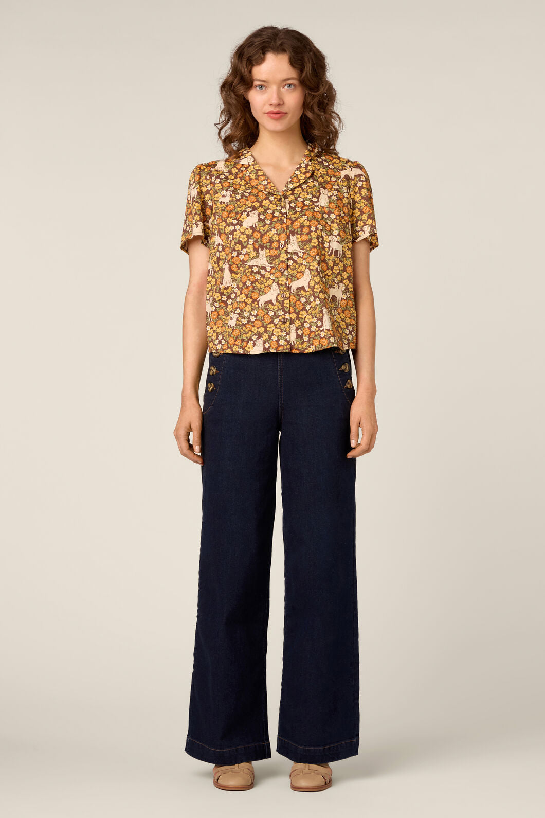 Princess Highway - Dogs & Flowers Spring Blouse - chocolate