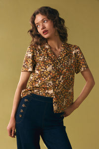 Princess Highway - Dogs & Flowers Spring Blouse - chocolate