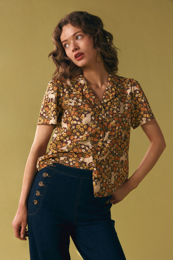 Princess Highway - Dogs & Flowers Spring Blouse - chocolate