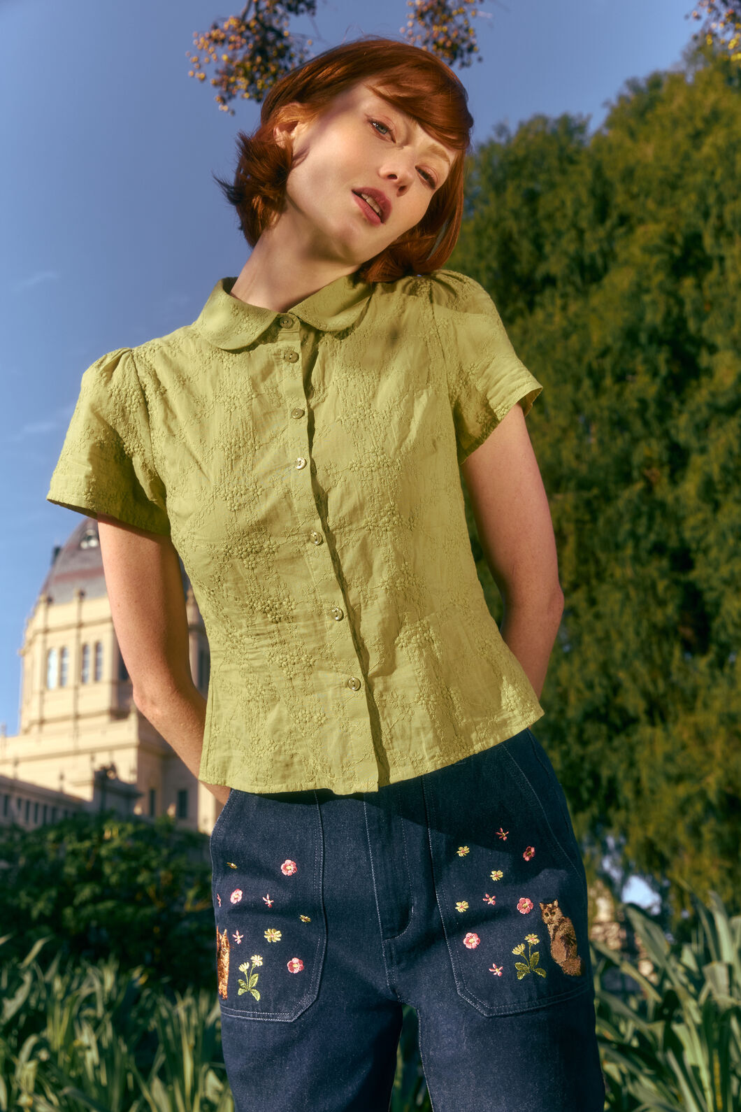 Princess Highway - Talia Broderie Blouse - olive