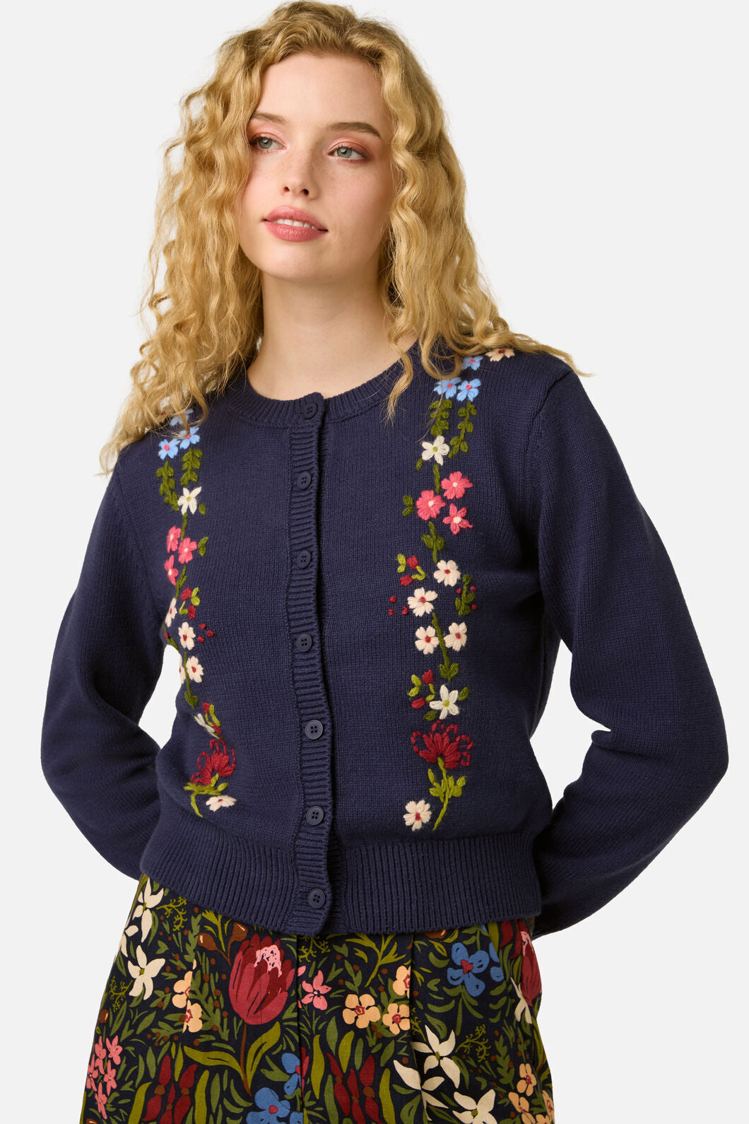 Princess Highway - Native Flora Embroidered Cardigan - navy