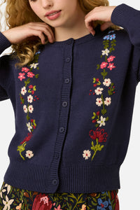 Princess Highway - Native Flora Embroidered Cardigan - navy