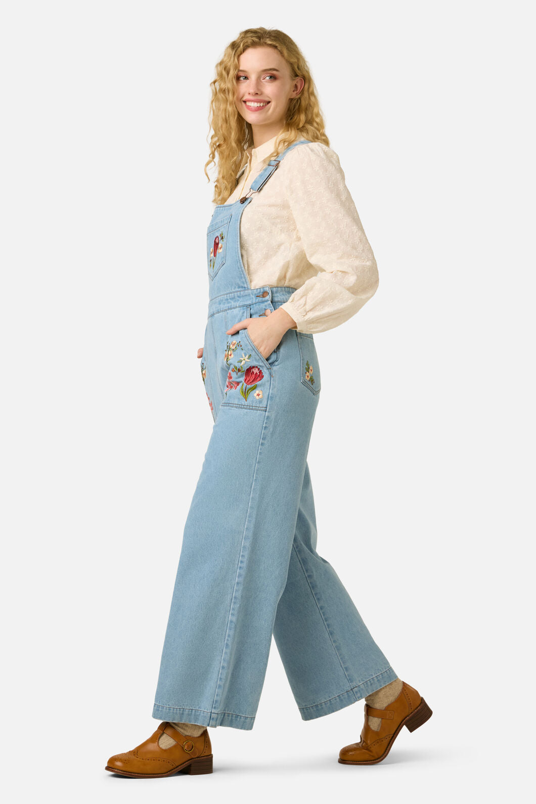 Princess Highway - Native Flora Embroidered Overall - light-denim