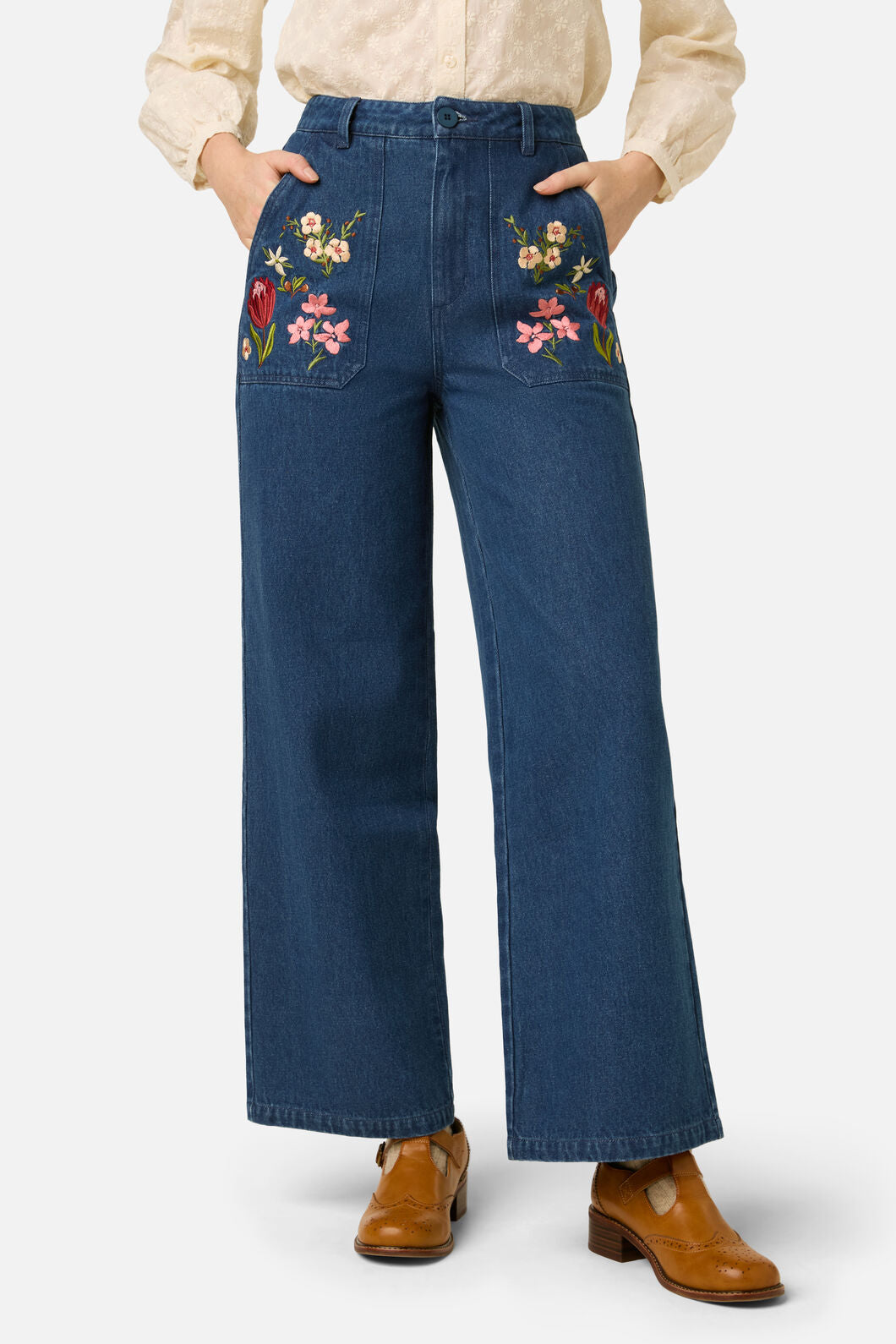 Princess Highway - Native Flora Embroidered Jean - blue-denim