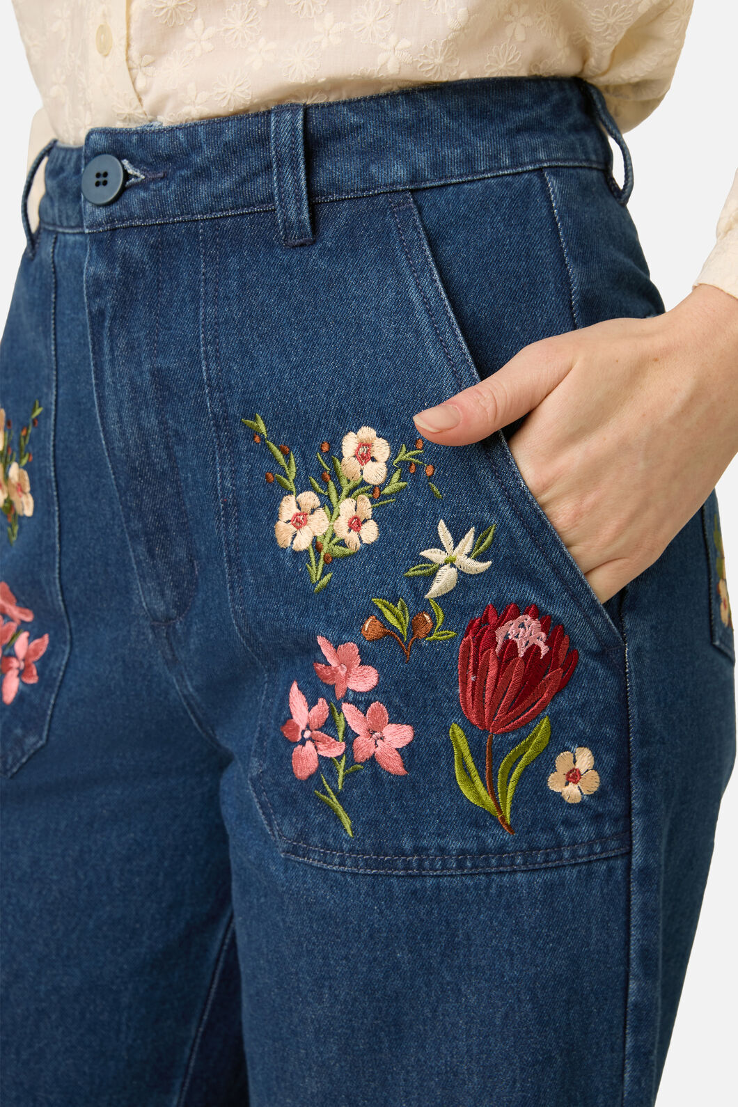 Princess Highway - Native Flora Embroidered Jean - blue-denim