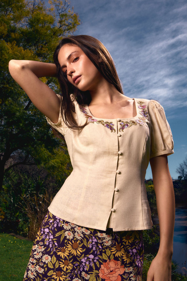 Princess Highway - Addie Floral Embroidered Top - cream