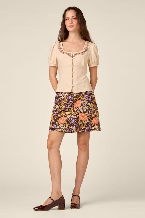 Princess Highway - Addie Floral Embroidered Top - cream