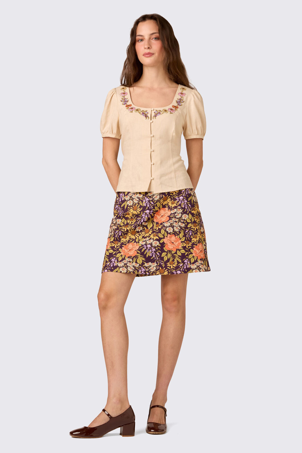 Princess Highway - Addie Floral Embroidered Top - cream