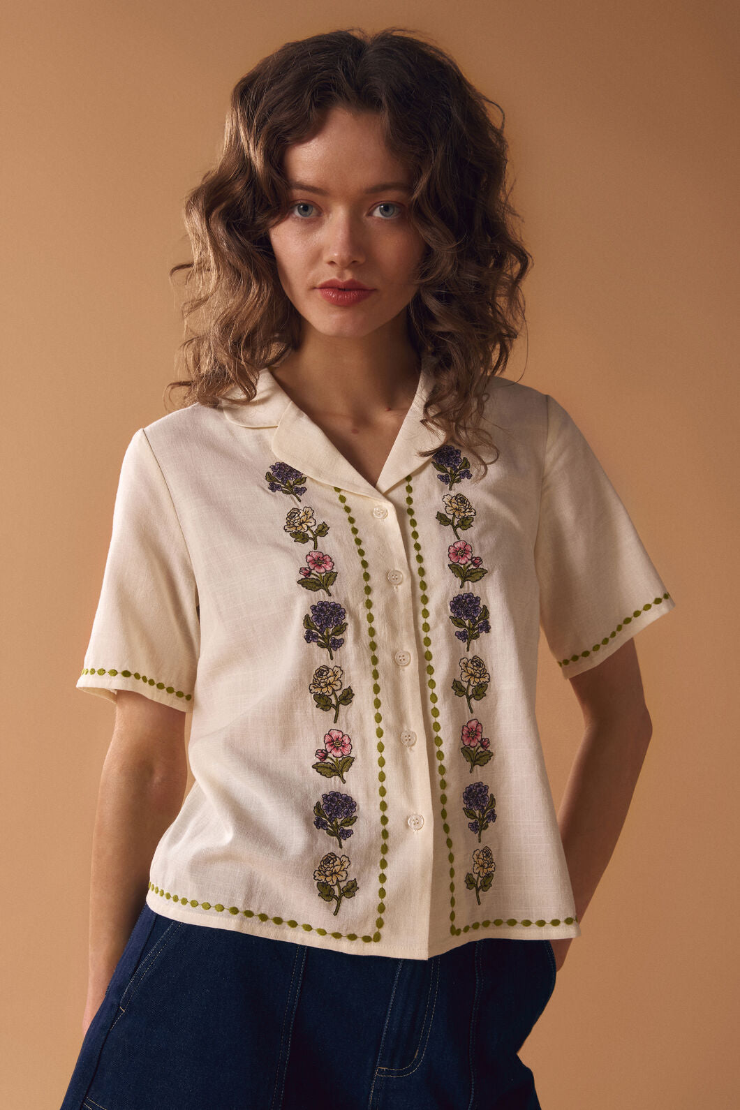 Princess Highway - Meika Flora Embroidered Shirt - cream