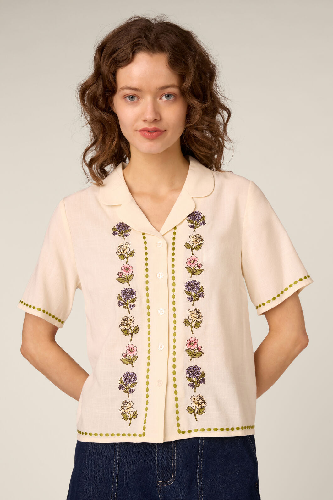 Princess Highway - Meika Flora Embroidered Shirt - cream