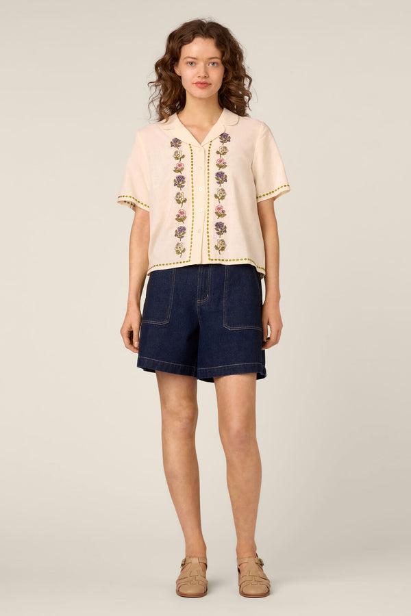 Princess Highway - Meika Flora Embroidered Shirt - cream