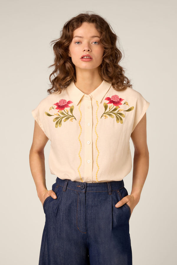 Princess Highway - Waratah Embroidered Blouse - cream