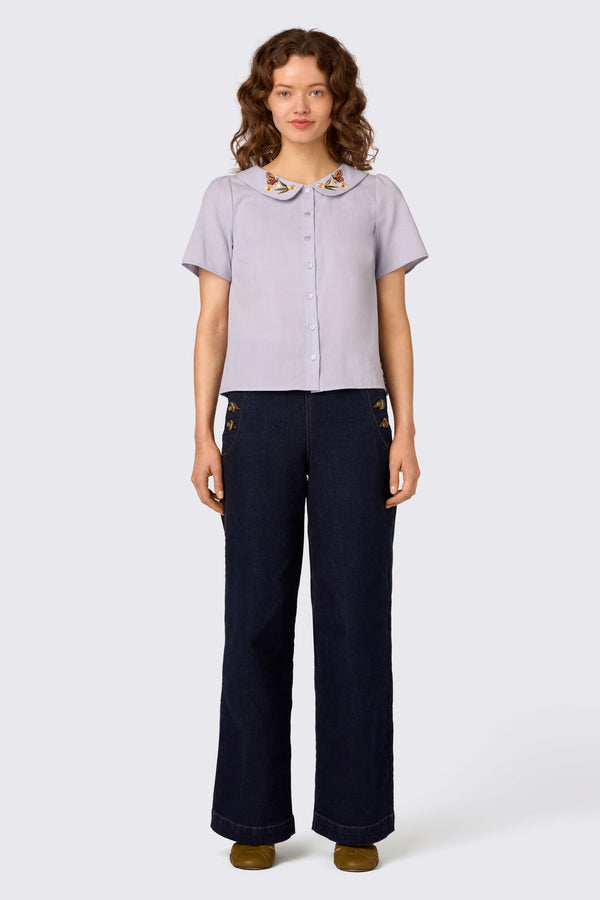 Princess Highway - Butterfly Embroidered Blouse - blue