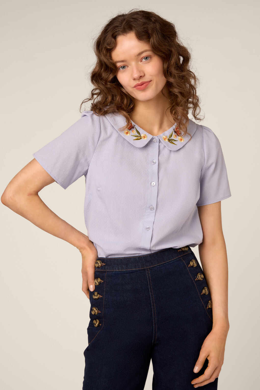 Princess Highway - Butterfly Embroidered Blouse - blue