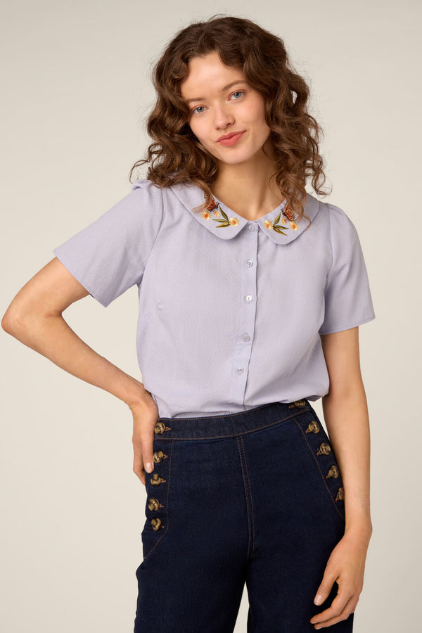 Princess Highway - Butterfly Embroidered Blouse - blue