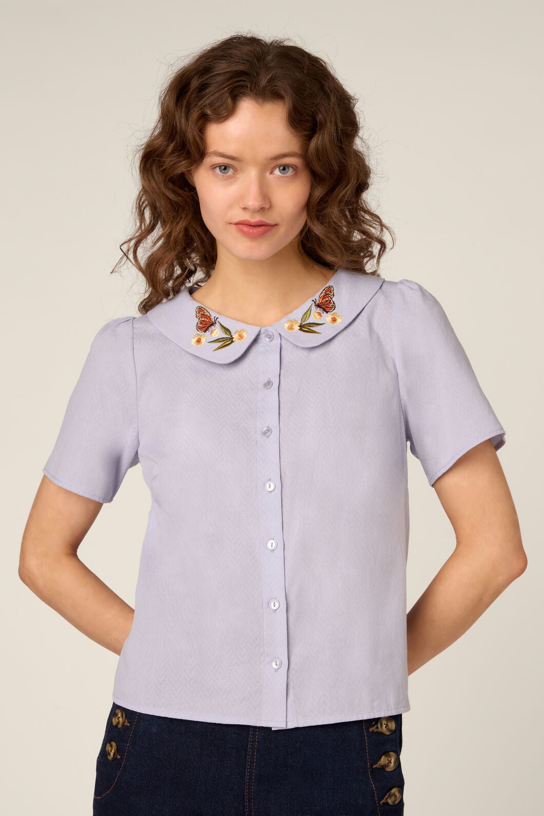 Princess Highway - Butterfly Embroidered Blouse - blue