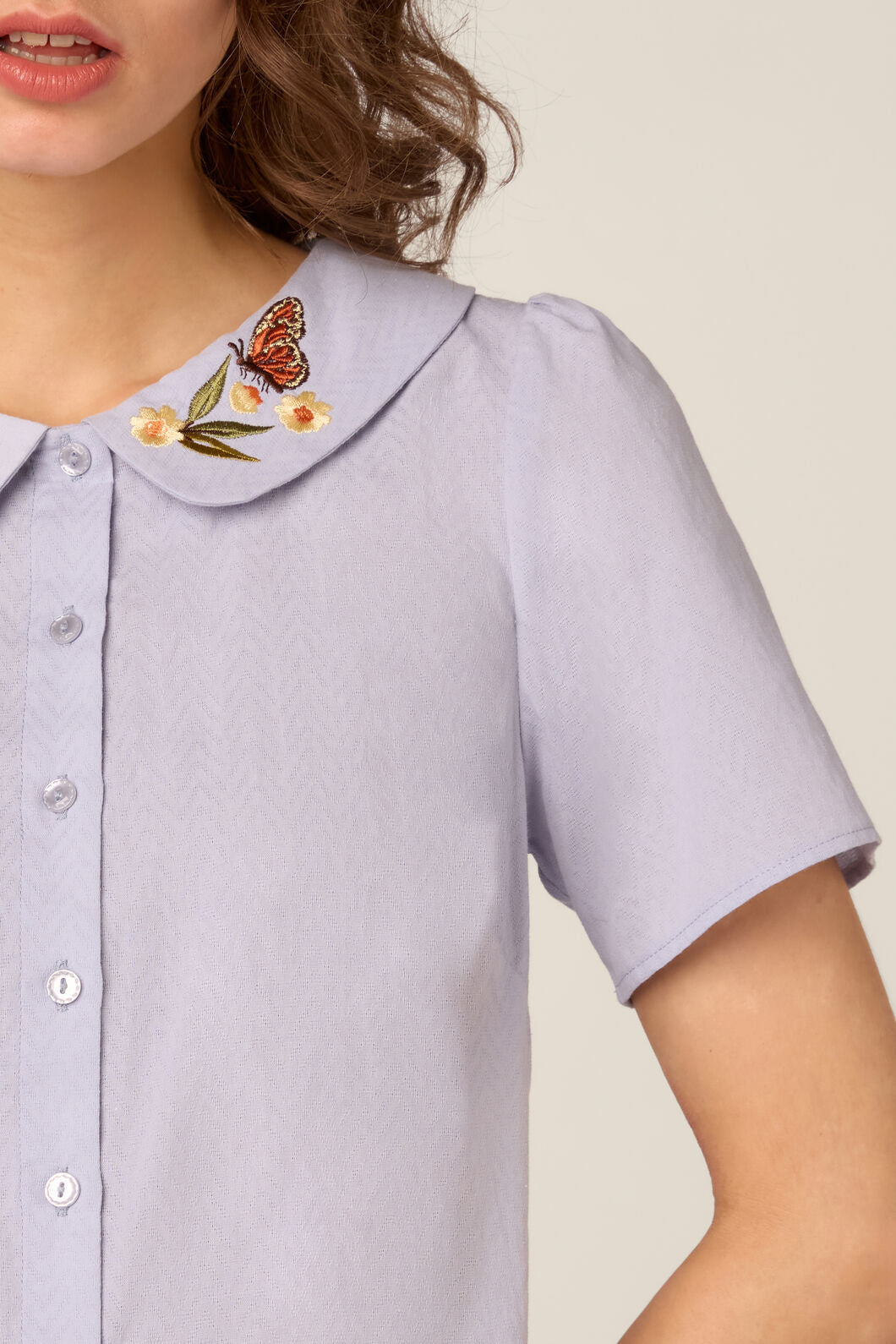 Princess Highway - Butterfly Embroidered Blouse - blue