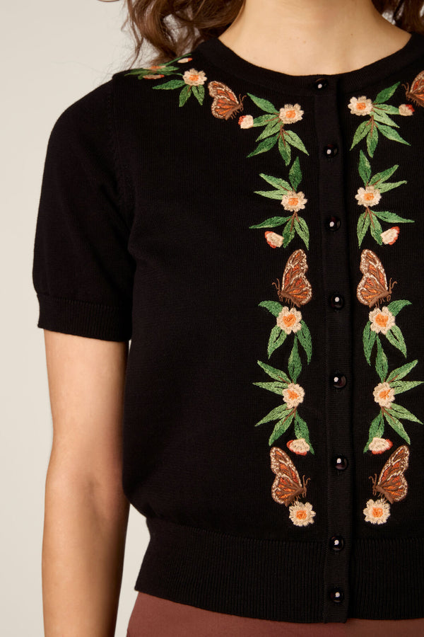 Princess Highway - Butterfly Embroidered Cardigan - black