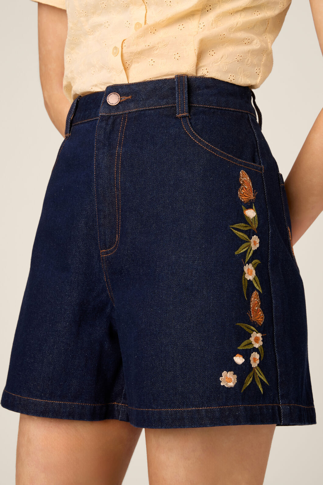 Princess Highway - Butterfly Embroidered Short - dark-denim