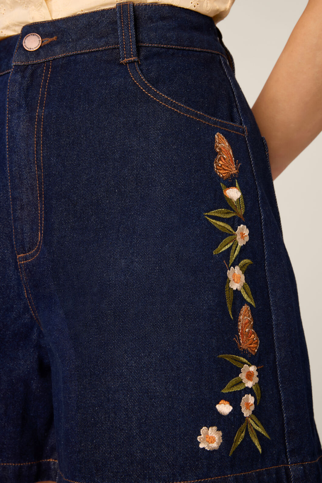 Princess Highway - Butterfly Embroidered Short - dark-denim
