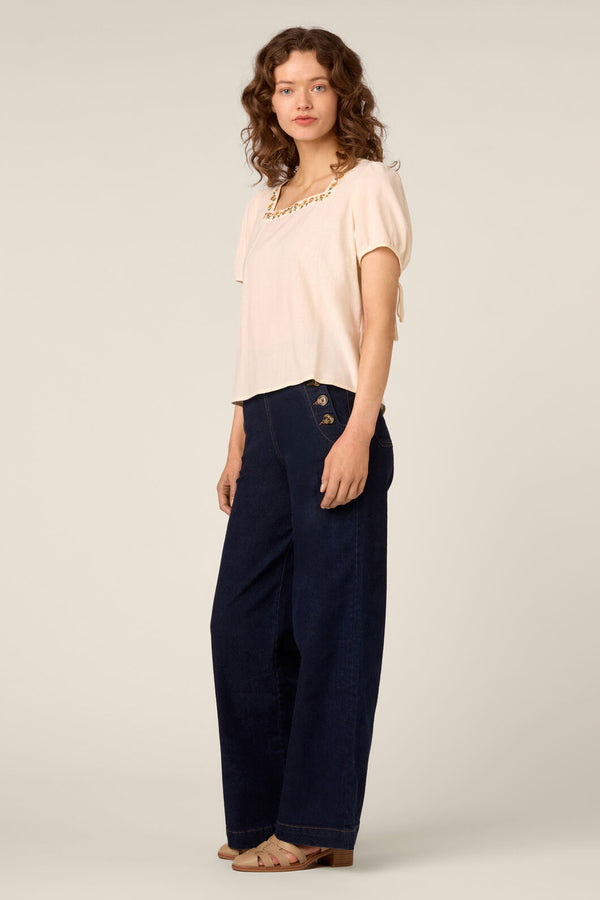 Princess Highway - Flower Chain Embroidered Top - cream