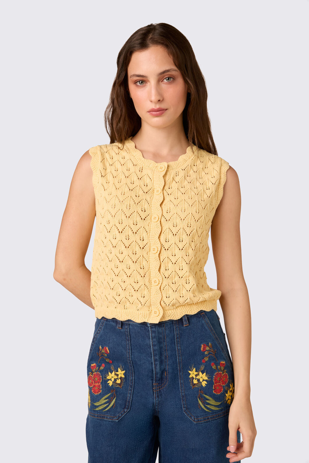 Princess Highway - Thea Lacey Knit Vest - lemon