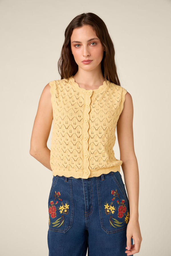 Princess Highway - Thea Lacey Knit Vest - lemon