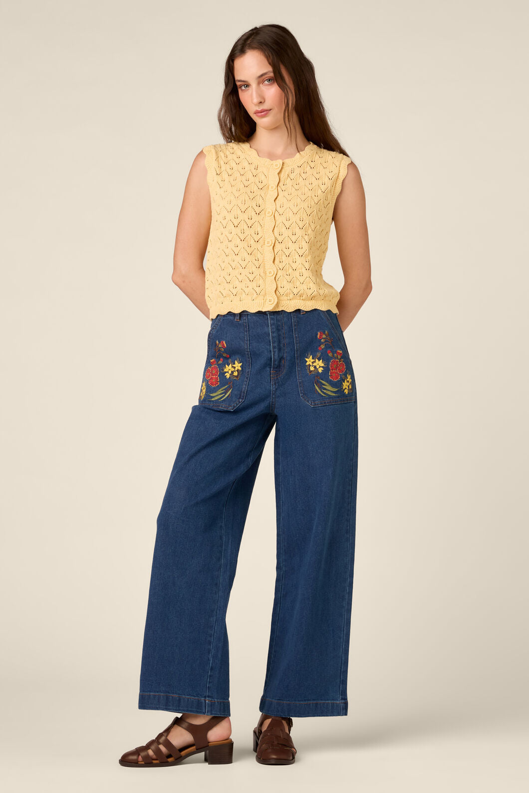 Princess Highway - Thea Lacey Knit Vest - lemon