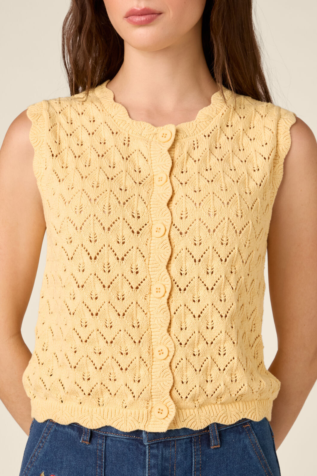 Princess Highway - Thea Lacey Knit Vest - lemon