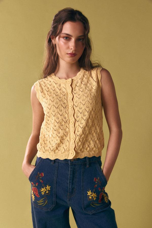 Princess Highway - Thea Lacey Knit Vest - lemon