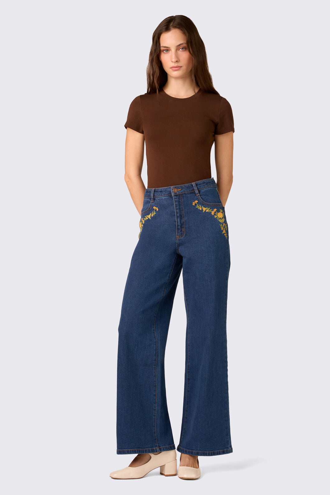 Princess Highway - Marie Embroidered Denim Jean - blue-denim