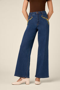 Princess Highway - Marie Embroidered Denim Jean - blue-denim