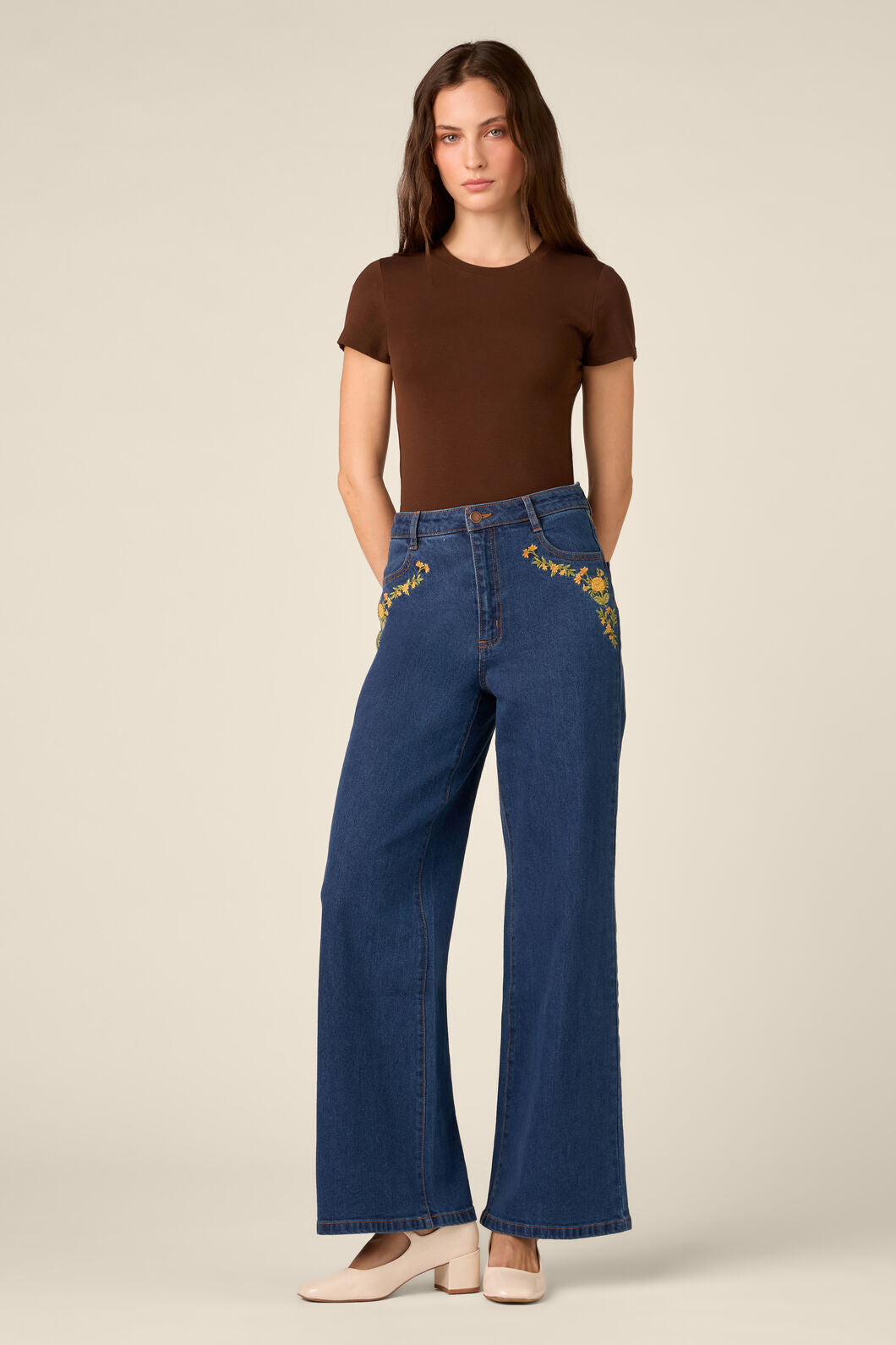 Princess Highway - Marie Embroidered Denim Jean - blue-denim