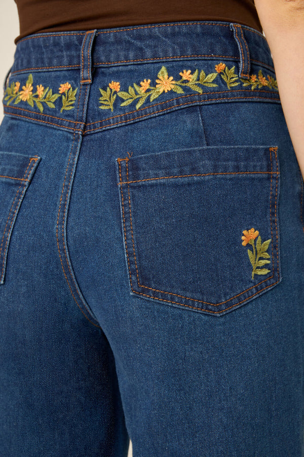Princess Highway - Marie Embroidered Denim Jean - blue-denim
