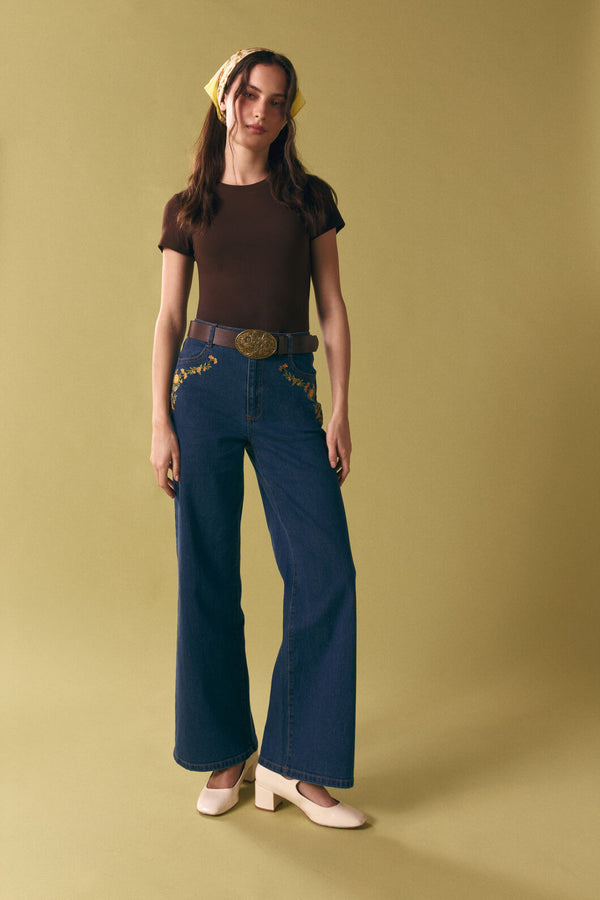 Princess Highway - Marie Embroidered Denim Jean - blue-denim