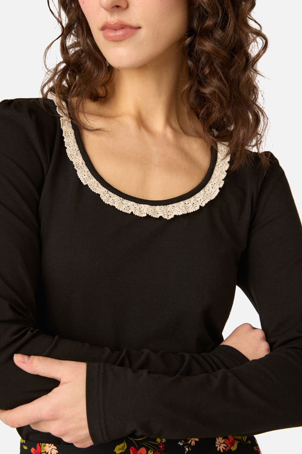 Princess Highway - Ada Long Sleeve Lace Trim Top - black