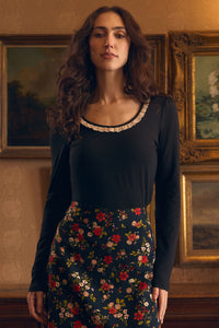 Princess Highway - Ada Long Sleeve Lace Trim Top - black