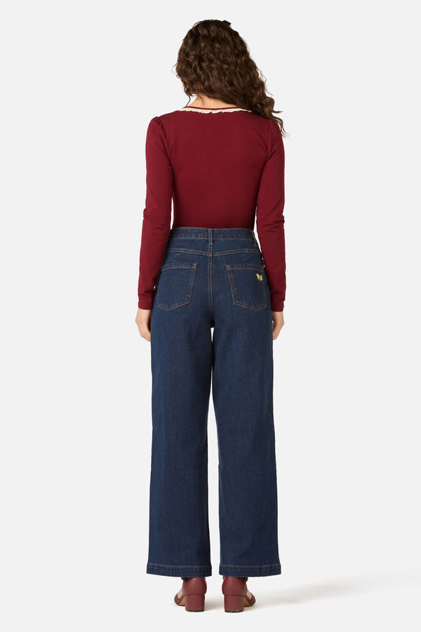 Princess Highway - Ada Long Sleeve Lace Trim Top - red-plum