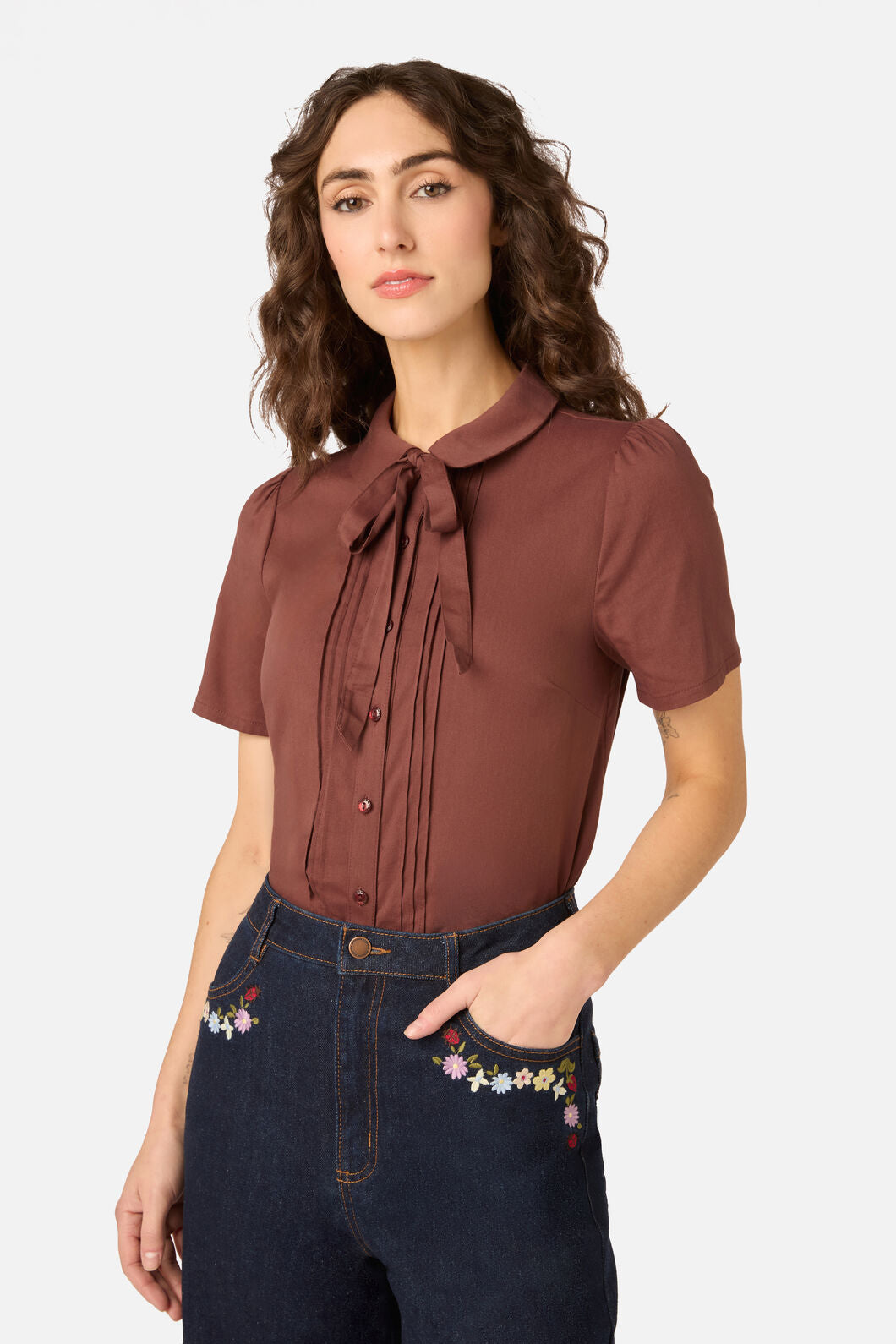 Princess Highway - Lizzy Short Sleeve Blouse - chocolate