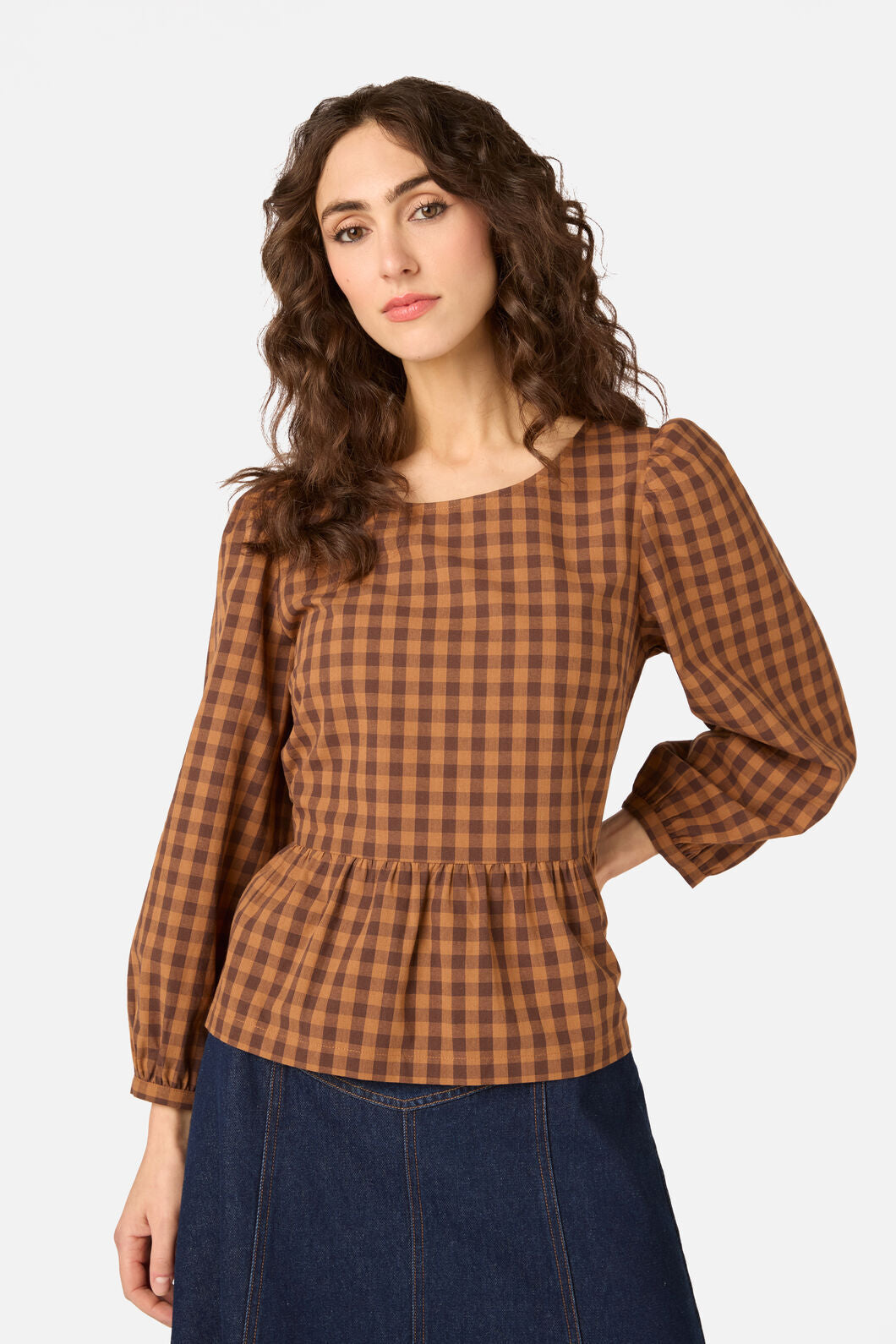 Princess Highway - Billie Check Peplum Top - chocolate