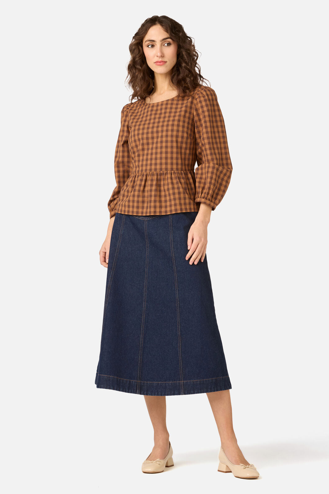 Princess Highway - Billie Check Peplum Top - chocolate