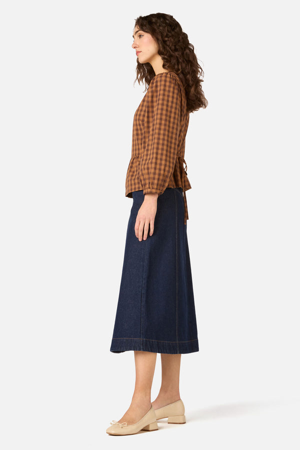 Princess Highway - Billie Check Peplum Top - chocolate