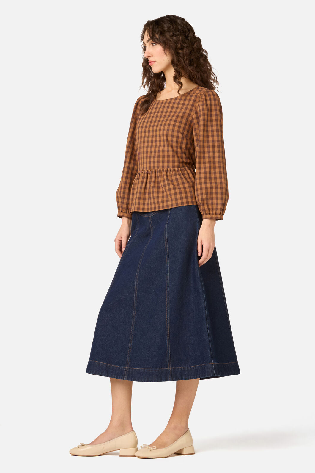 Princess Highway - Billie Check Peplum Top - chocolate