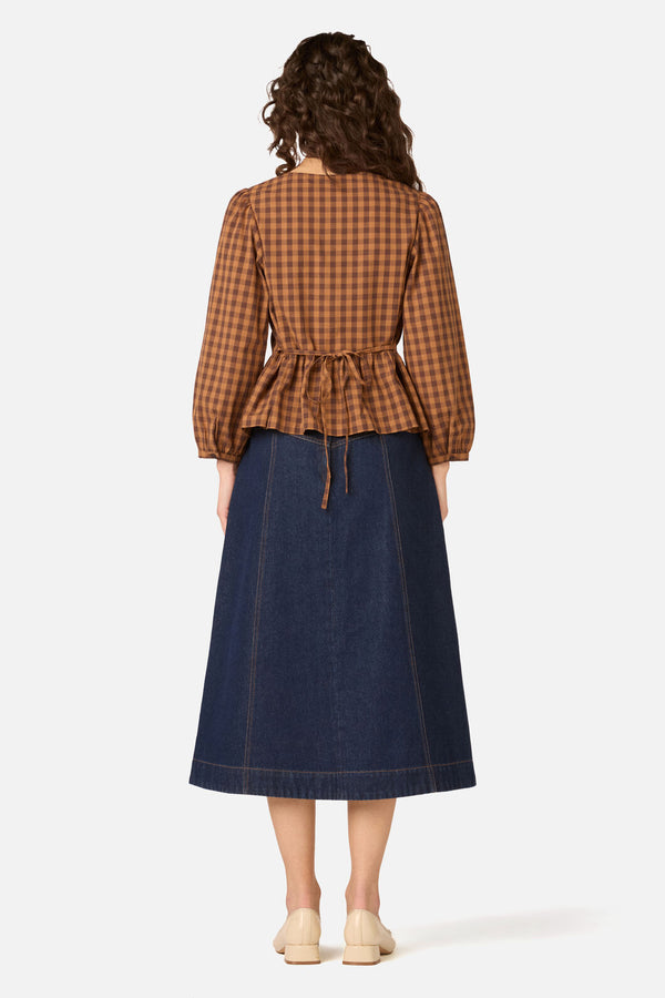 Princess Highway - Billie Check Peplum Top - chocolate