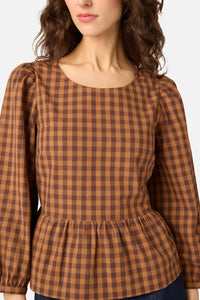 Princess Highway - Billie Check Peplum Top - chocolate