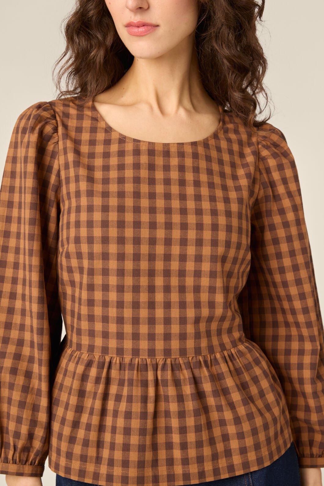 Princess Highway - Billie Check Peplum Top - chocolate
