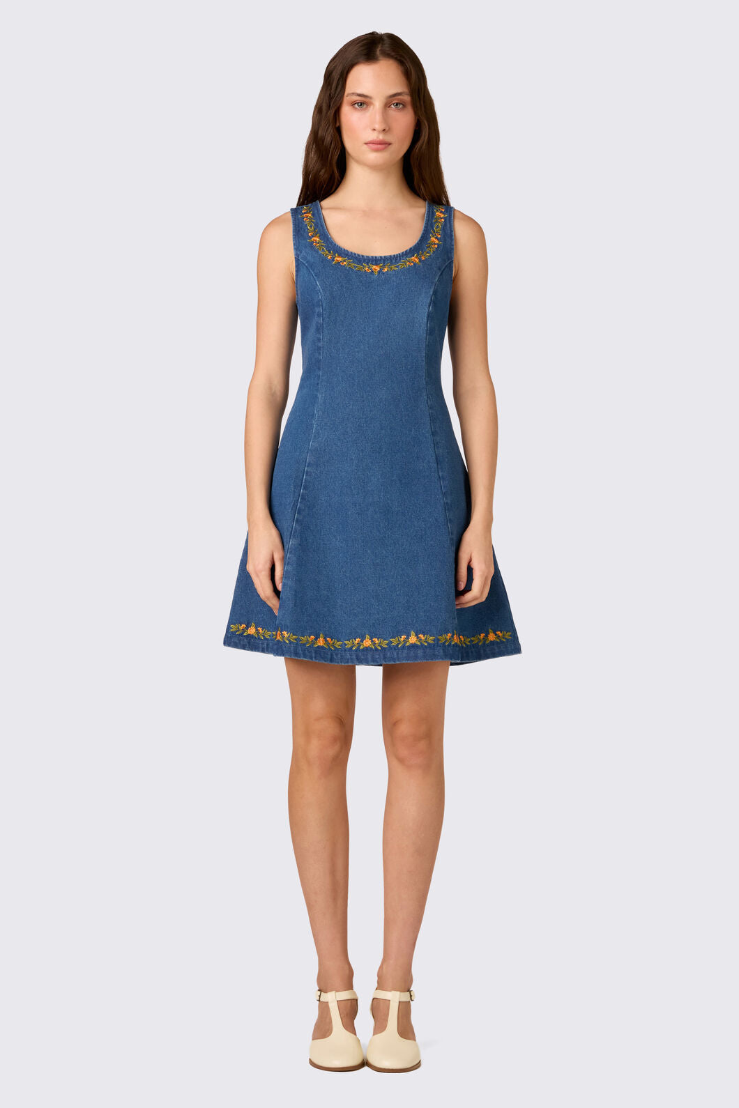Princess Highway - Marie Embroidered Denim Dress - blue-denim