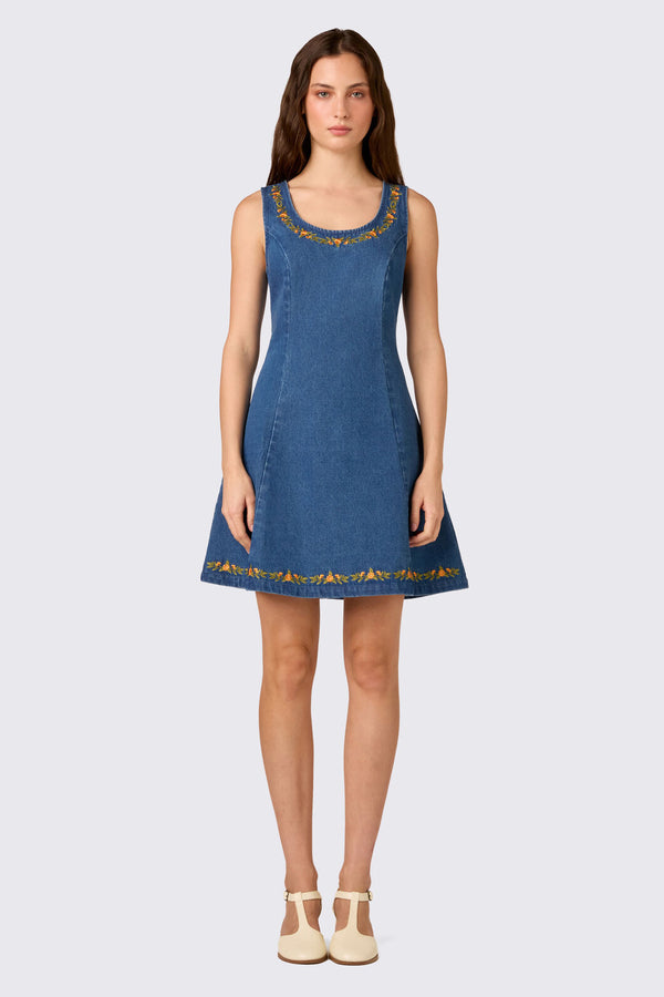 Princess Highway - Marie Embroidered Denim Dress - blue-denim