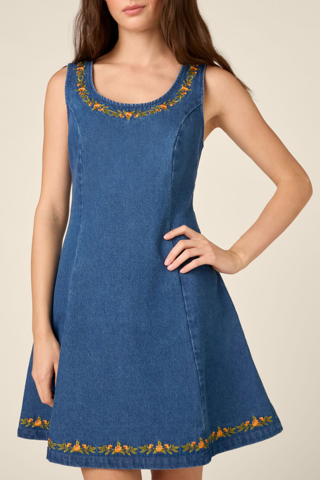 Princess Highway - Marie Embroidered Denim Dress - blue-denim